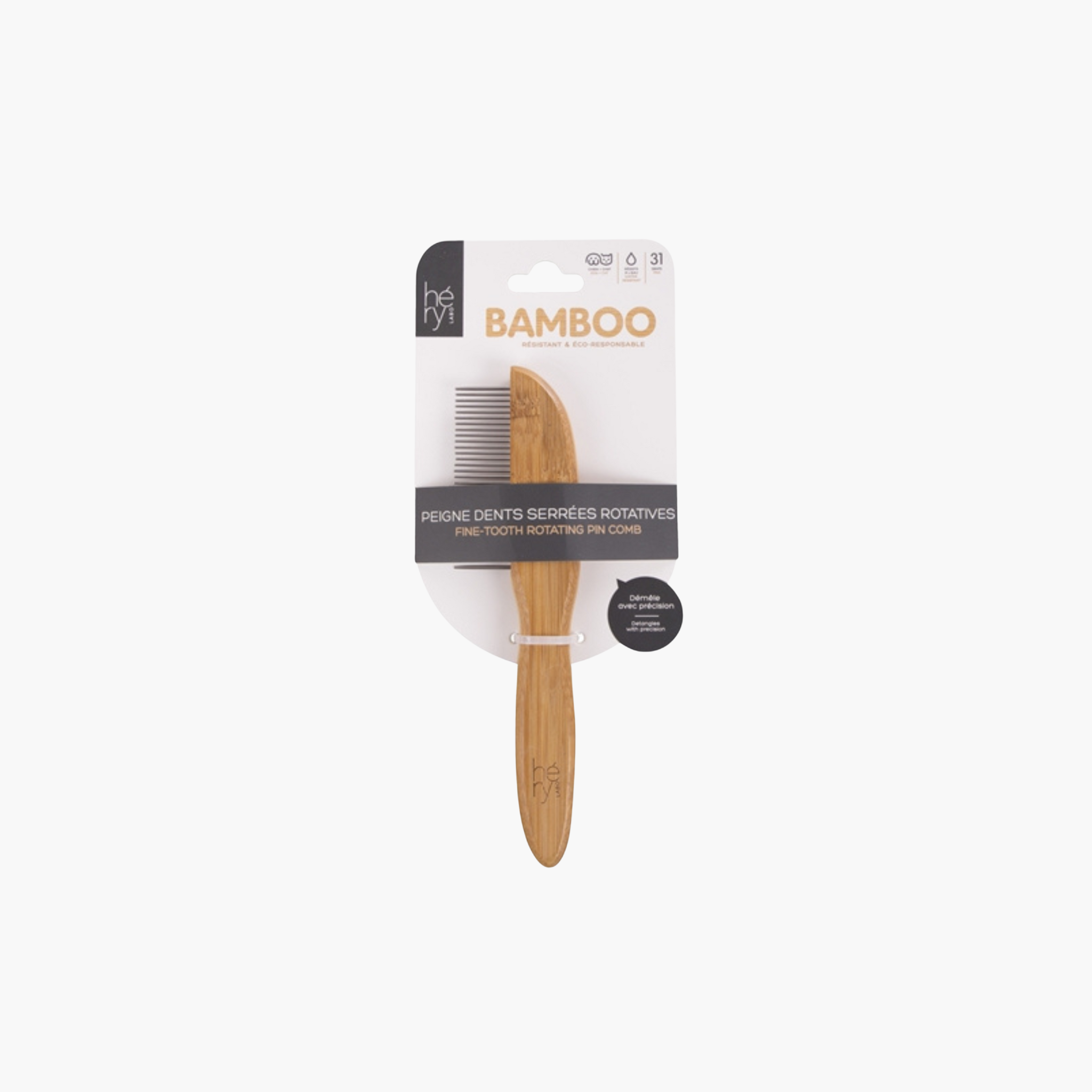 Hery Labo Comb Fine With Rotating Teeth Bamboo